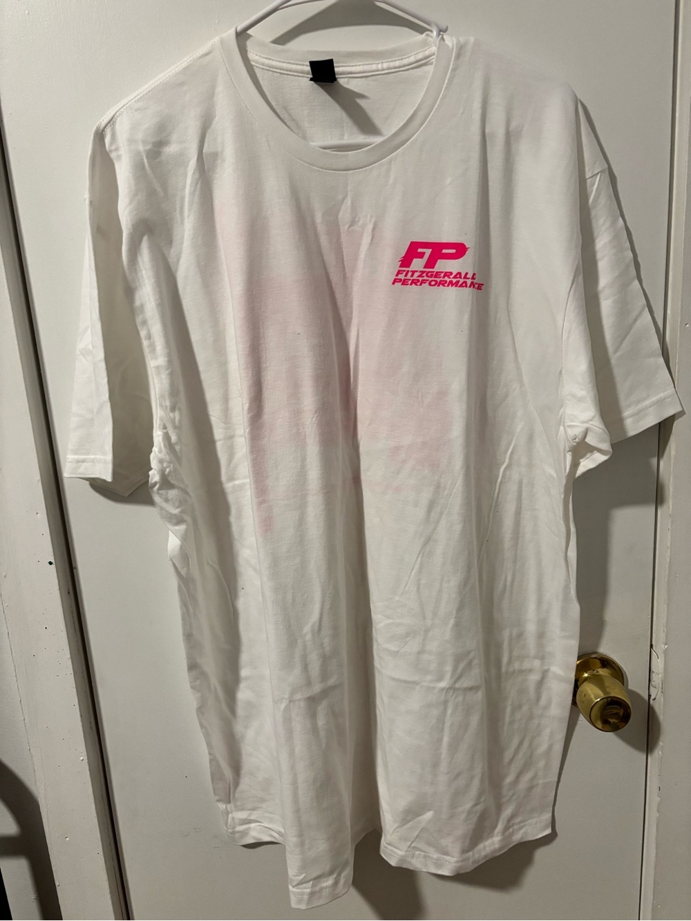 Gildan White Short Sleeve Tee with Hot Pink Logo
